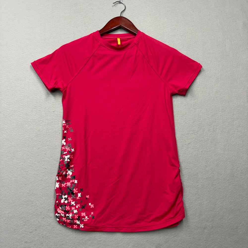 Lole Activewear Top Womens S Pink LWW0083 Short Sleeve Floral Ruched Gym Shirt